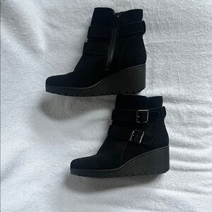 Gianni Bini Black Suede Buckle Ankle Boots